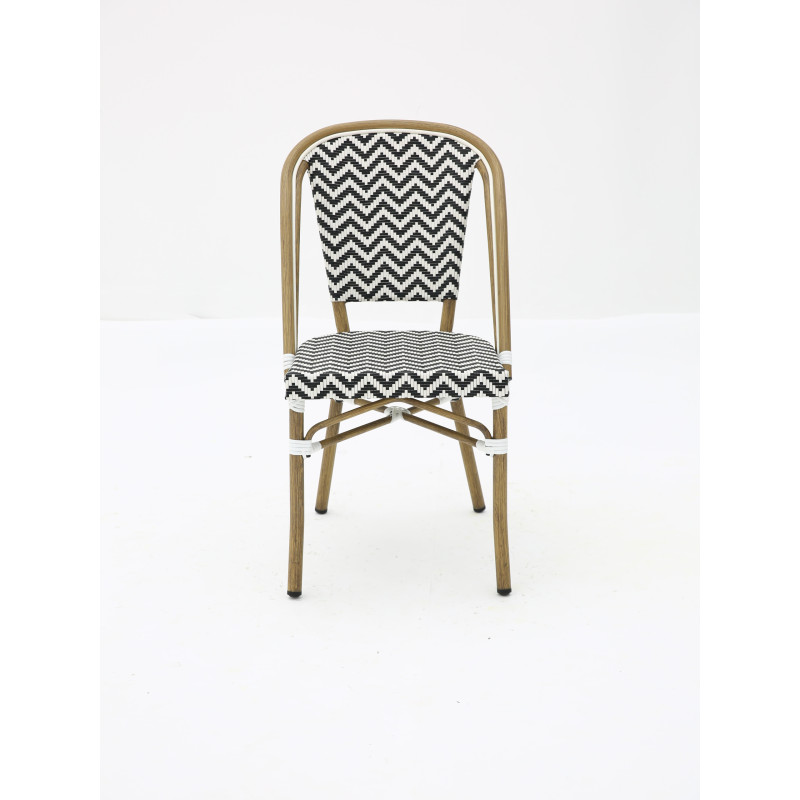 Chaise Bistrot Extérieur Terrasse de Café en Aluminium et Textilène Tressé en Noir et Blanc