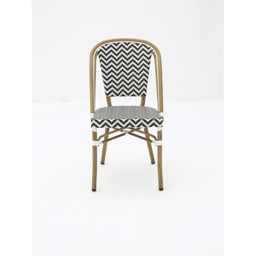 Chaise Bistrot Extérieur Terrasse de Café en Aluminium et Textilène Tressé en Noir et Blanc