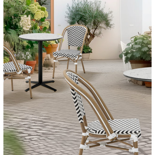 Chaise Bistrot Extérieur Terrasse de Café en Aluminium et Textilène Tressé en Noir et Blanc 2