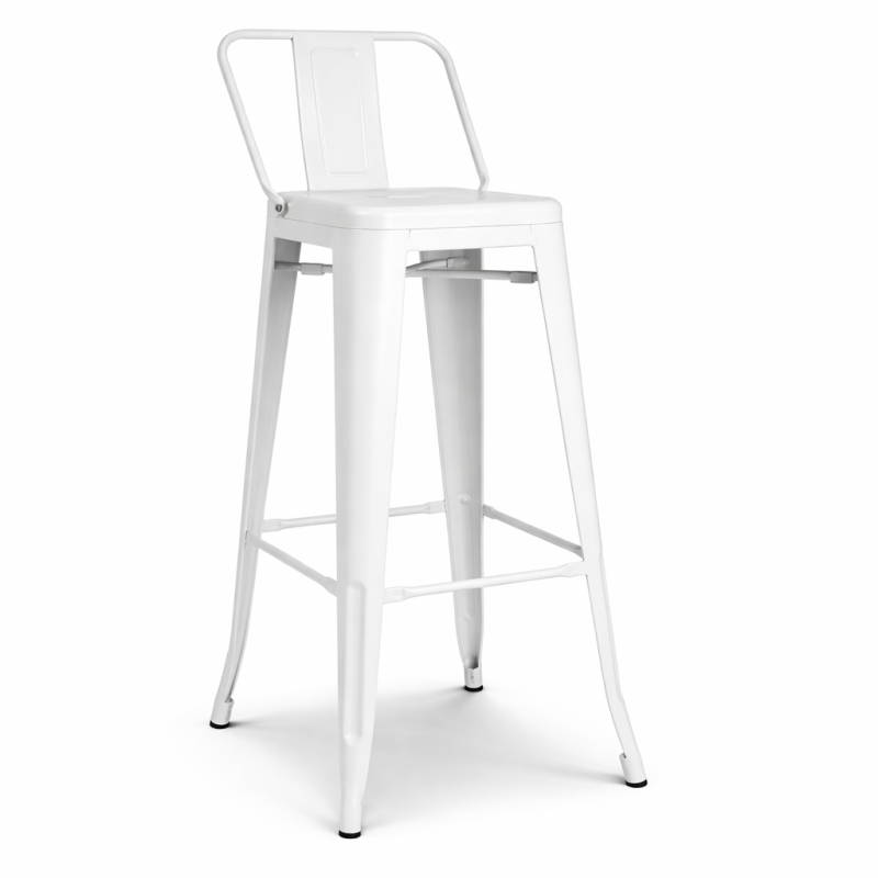 Tabouret de Bar Blanc Mat avec Dossier, Métal Industriel, Tabouret Cuisine Îlot Moderne Stable