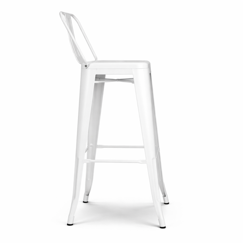 Tabouret de Bar Blanc Mat avec Dossier, Métal Industriel, Tabouret Cuisine Îlot Moderne Stable