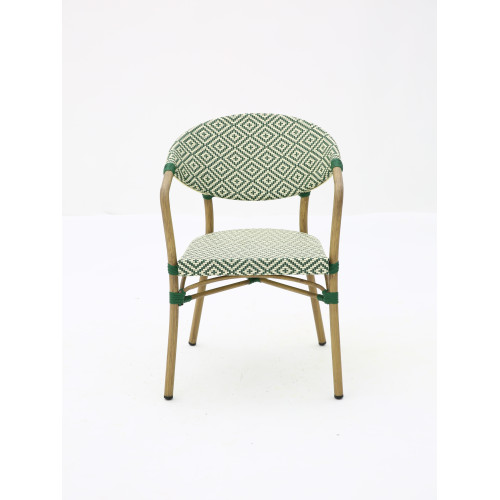 Fauteuil Bistrot Extérieur Intérieur Empilable – Structure Aluminium Aspect Bambou – Tressage Textilène – Style Terrasse de Café 2