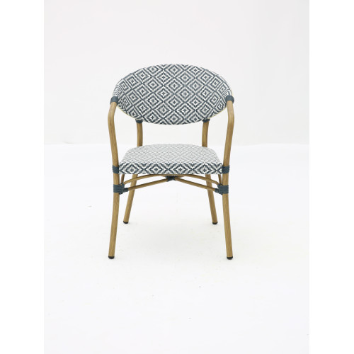 Fauteuil Bistrot Extérieur Intérieur Empilable – Structure Aluminium Aspect Bambou – Tressage Textilène – Style Terrasse de Café 2