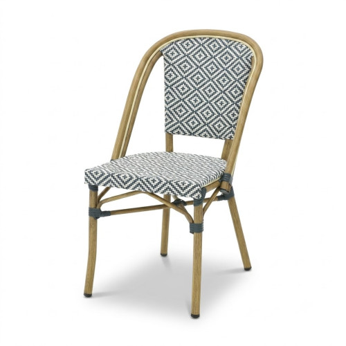 Chaise Brasserie Extérieur Terrasse de Café en Aluminium et Textilène Tressé en Bleu et Blanc