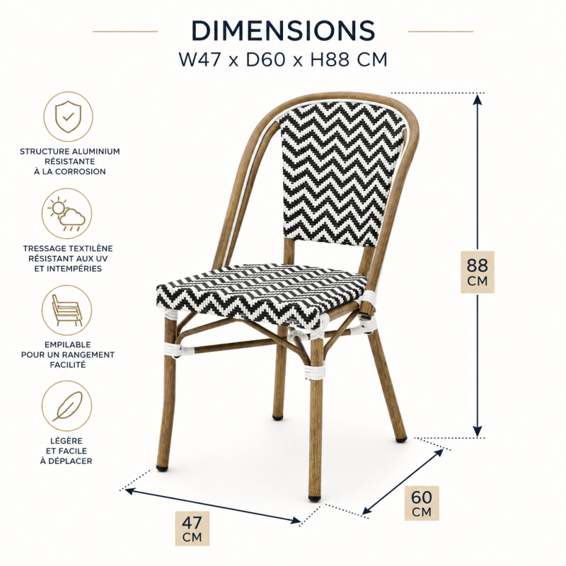 Chaise bistrot BRASSERIE extérieure en aluminium | KOSMI