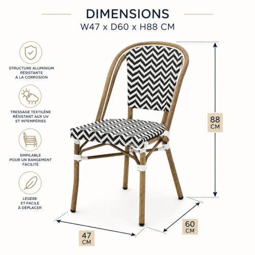 Chaise bistrot BRASSERIE extérieure en aluminium | KOSMI