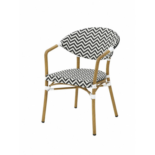 Fauteuil Bistrot Extérieur Intérieur Empilable – Structure Aluminium Aspect Bambou – Tressage Textilène – Style Terrasse de Café