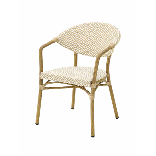 Fauteuil Bistrot Extérieur Intérieur Empilable – Structure Aluminium Aspect Bambou – Tressage Textilène – Style Terrasse de Café