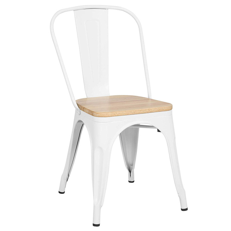 KOSMI - Chaise en métal blanc mat avec assise bois clair