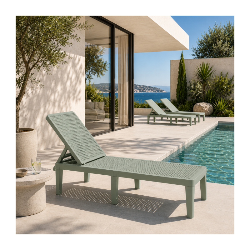 Transat de jardin vert clair réglable 4 positions | KOSMI
