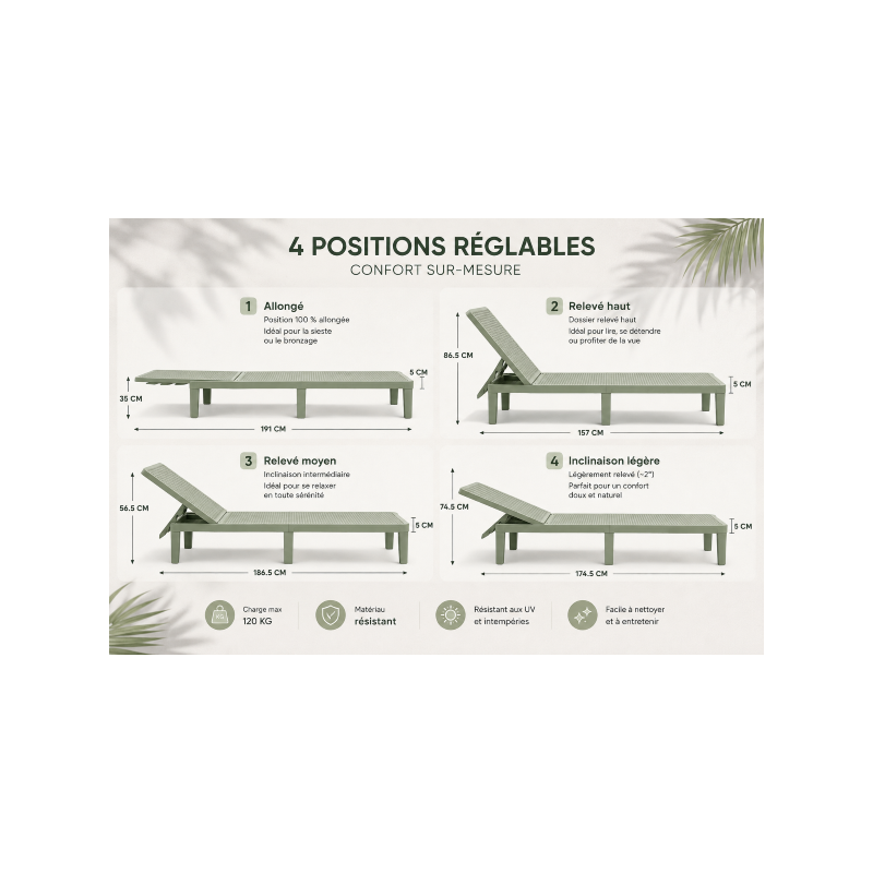 Transat de jardin jaune réglable 4 positions | KOSMI
