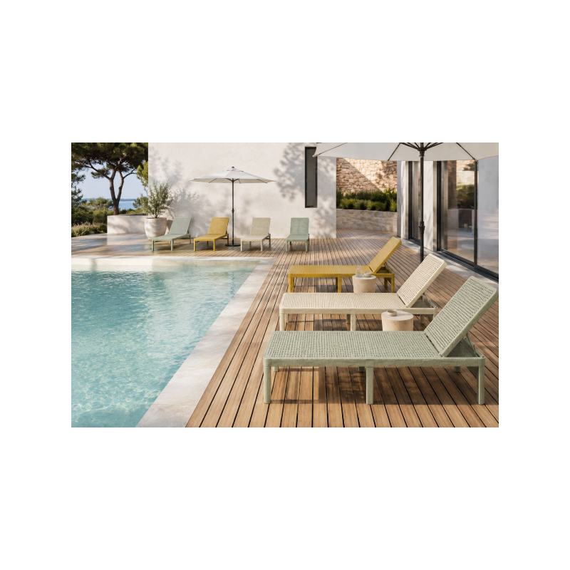 Transat de jardin beige réglable 4 positions | KOSMI