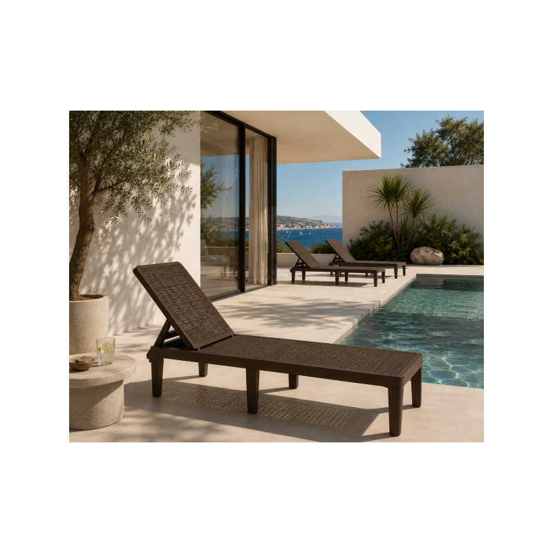 Transat de jardin marron café réglable 4 positions | KOSMI