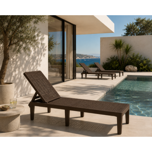 Transat de jardin marron café réglable 4 positions | KOSMI