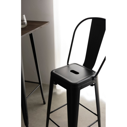 Tabouret de bar en métal noir mat style industriel - Avec dossier haut - Hauteur 66cm