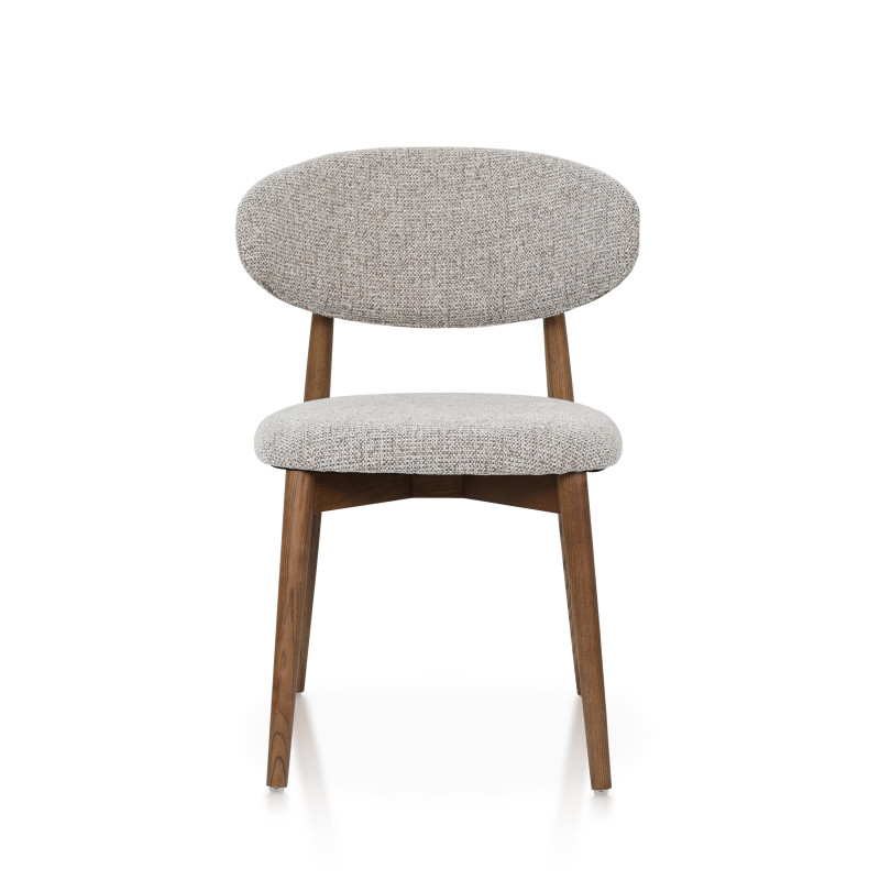 Chaises Skandi en bois massif aspect noyer et assise en tissu chiné