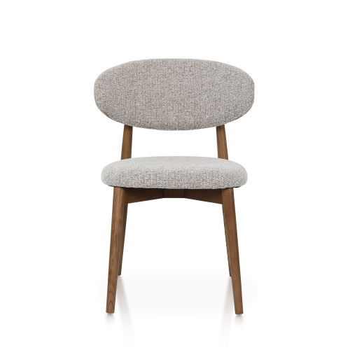 Chaises Skandi en bois massif aspect noyer et assise en tissu chiné