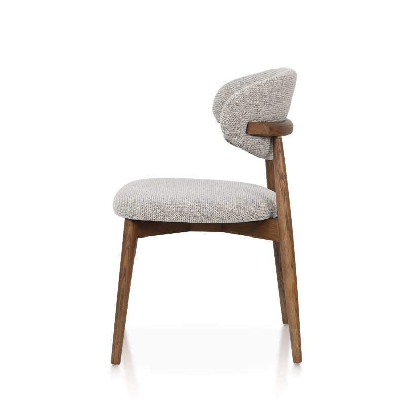 Chaises Skandi en bois massif aspect noyer et assise en tissu chiné