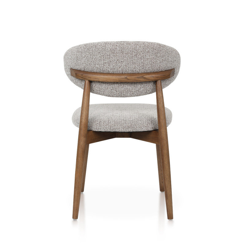 Chaises Skandi en bois massif aspect noyer et assise en tissu chiné