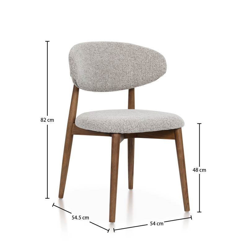 Chaises Skandi en bois massif aspect noyer et assise en tissu chiné