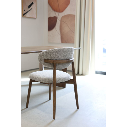 Chaises Skandi en bois massif aspect noyer et assise en tissu chiné 2