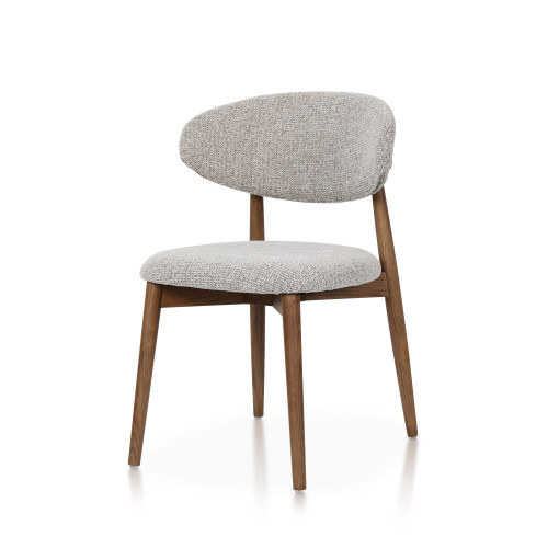 Chaises Skandi en bois massif aspect noyer et assise en tissu chiné