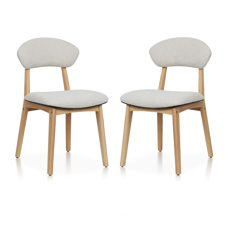 LINA - Lot de 2 chaises bois d'hévéa et tissu chiné | KOSMI