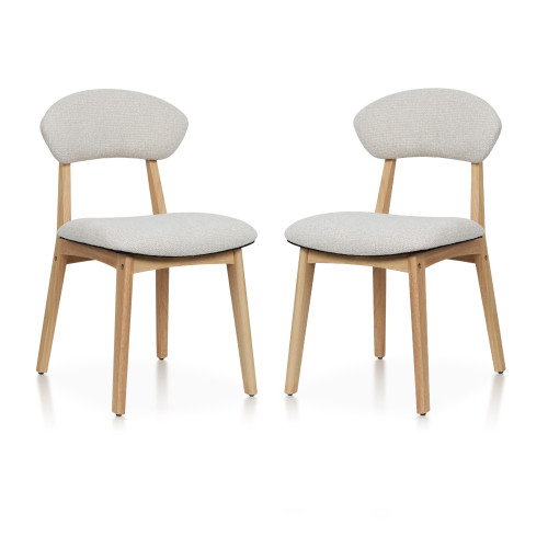 LINA - Lot de 2 chaises bois d'hévéa et tissu chiné | KOSMI