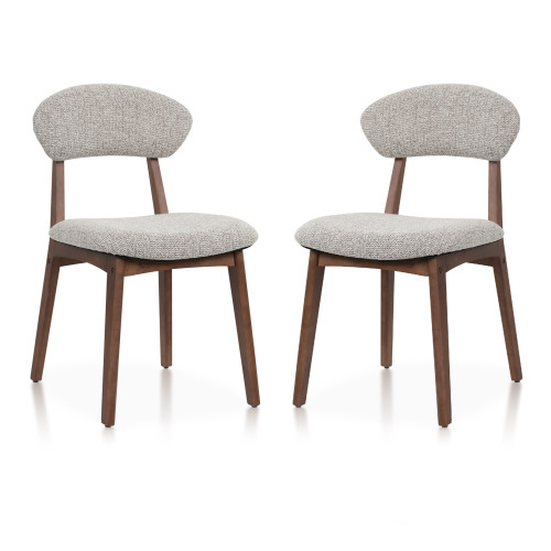 LINA - Lot de 2 chaises bois aspect noyer et tissu chiné | KOSMI