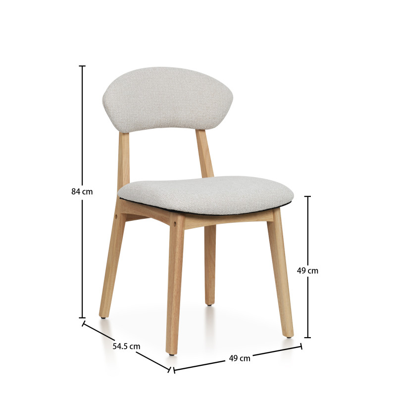 Chaise LINA en bois naturel d'hévéa et tissu chiné rembourré | KOSMI