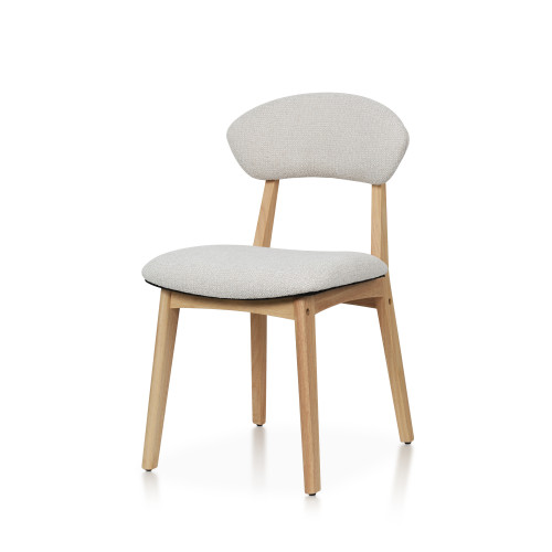Chaise LINA en bois naturel d'hévéa et tissu chiné rembourré