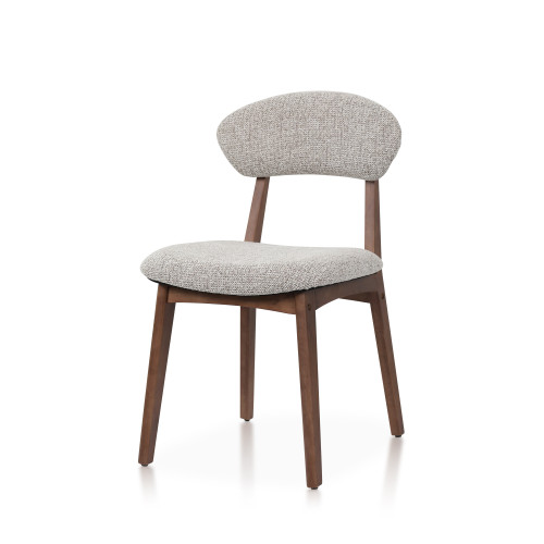 Chaise LINA en bois aspect noyer et tissu chiné rembourré