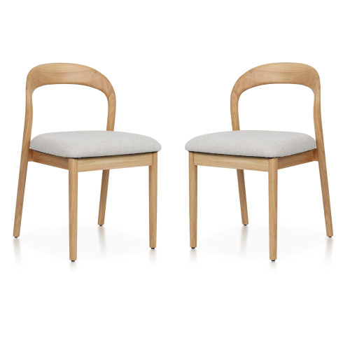 Lot de 2 chaises Elena en Bois d'hévéa et Tissu chiné rembourré
