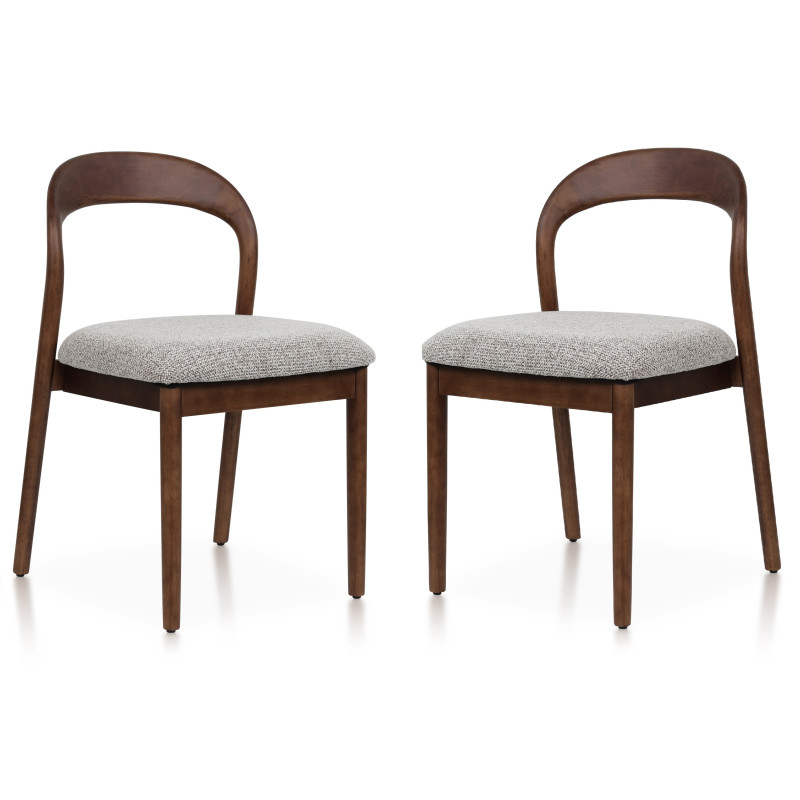 Lot de 2 chaises Elena en Bois d'hévéa et Tissu chiné rembourré