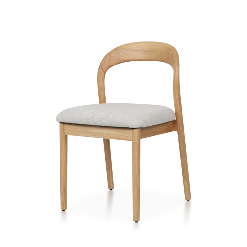 Chaise Elena en Bois d'hévéa et Tissu chiné rembourré beige| KOSMI
