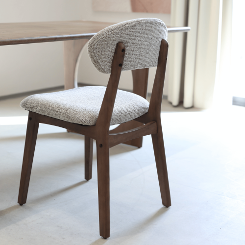 LINA - Lot de 2 chaises bois aspect noyer et tissu chiné | KOSMI