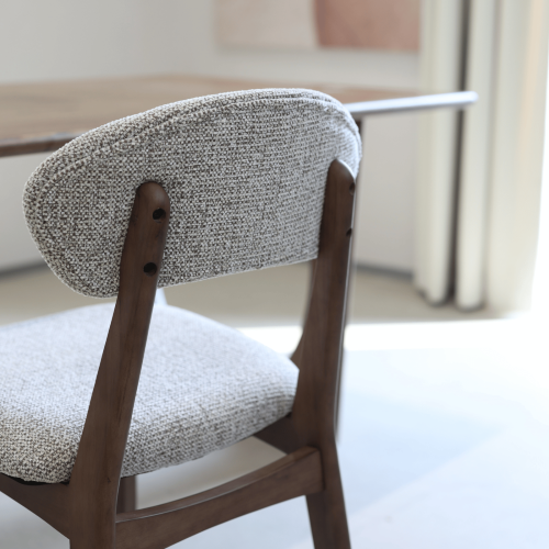 LINA - Lot de 2 chaises bois aspect noyer et tissu chiné | KOSMI