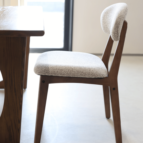 LINA - Lot de 2 chaises bois aspect noyer et tissu chiné | KOSMI