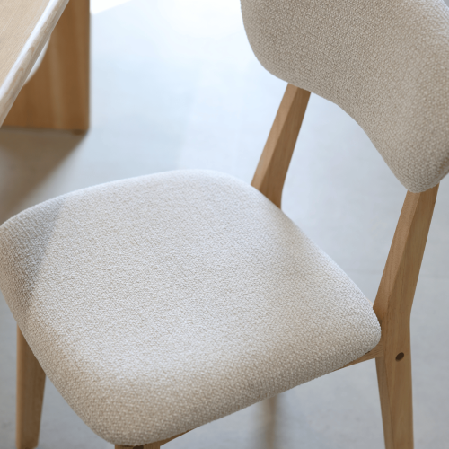 LINA - Lot de 2 chaises bois d'hévéa et tissu chiné | KOSMI