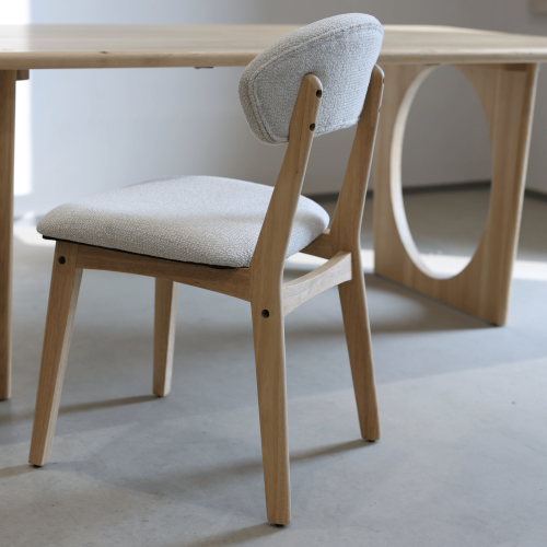 LINA - Lot de 2 chaises bois d'hévéa et tissu chiné | KOSMI