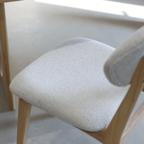 Chaise LINA en bois naturel d'hévéa et tissu chiné rembourré | KOSMI