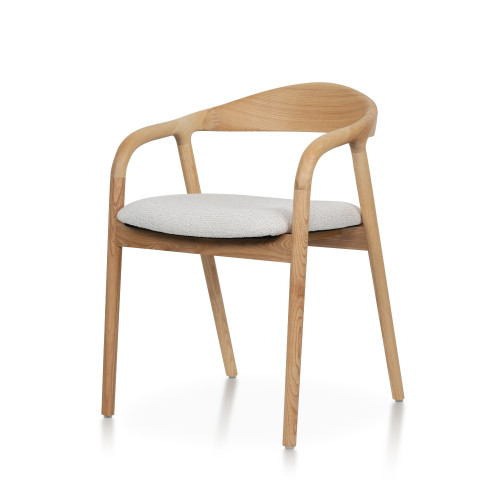 Chaise Salle à Manger Bois de Frêne et Tissu avec Accoudoirs, Rembourrée