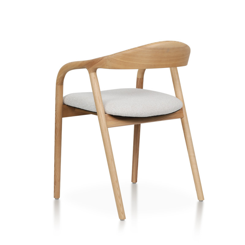 KOSMI - Chaise Salle à Manger Bois de Frêne et Tissu avec Accoudoirs