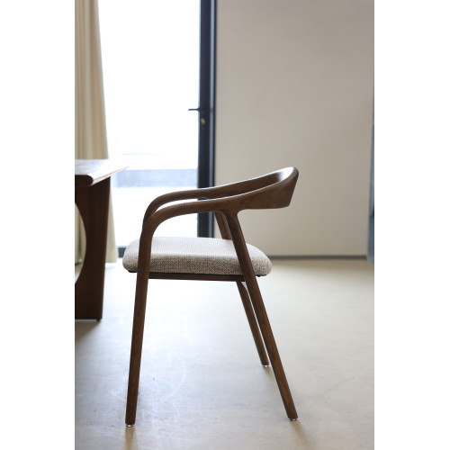 Chaise Salle à Manger Bois de Frêne et Tissu avec Accoudoirs, Rembourrée 2