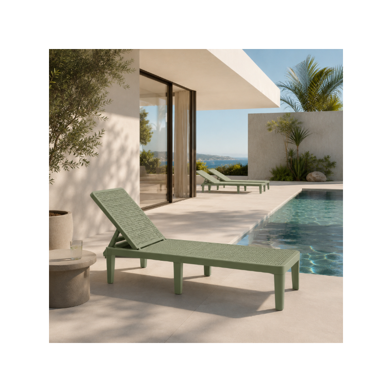 Transat de jardin vert foncé réglable 4 positions | KOSMI