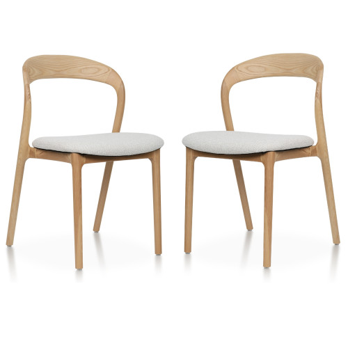 Lot de 2 chaises Julia en Bois de frêne Massif et Tissu chiné beige