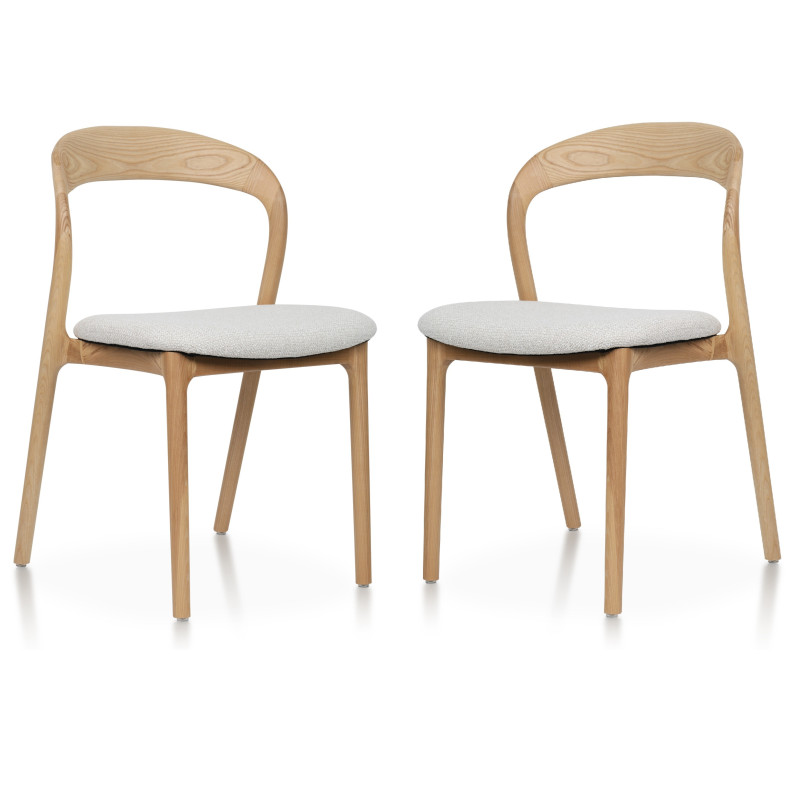 Lot de 2 chaises Julia en Bois de frêne Massif et Tissu chiné beige