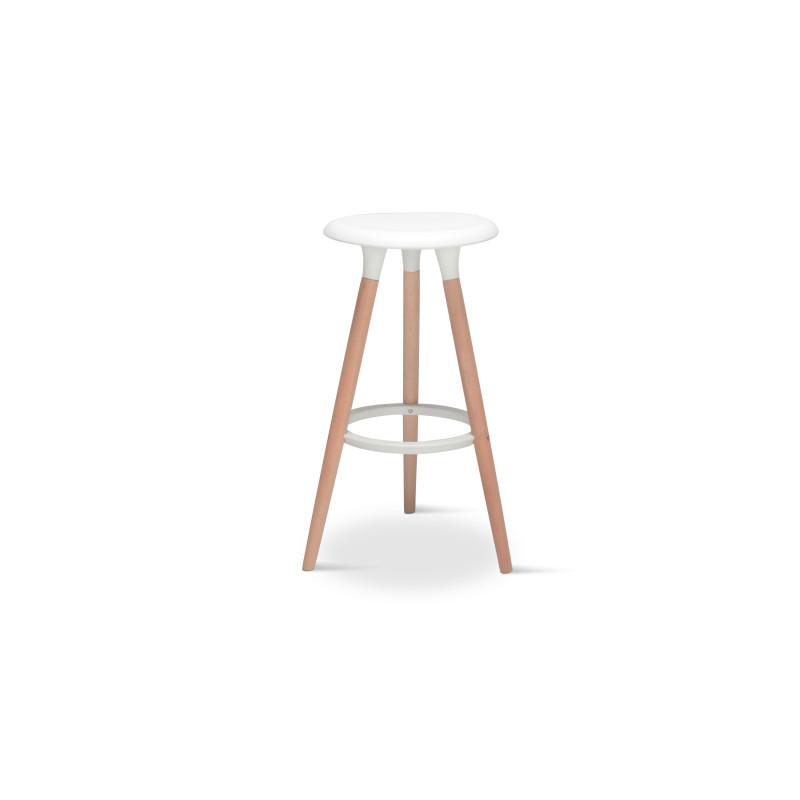 Lot de 2 Tabourets Blancs Style scandinave Oslo avec Coque en résine Blanche et Pieds en Bois Naturel