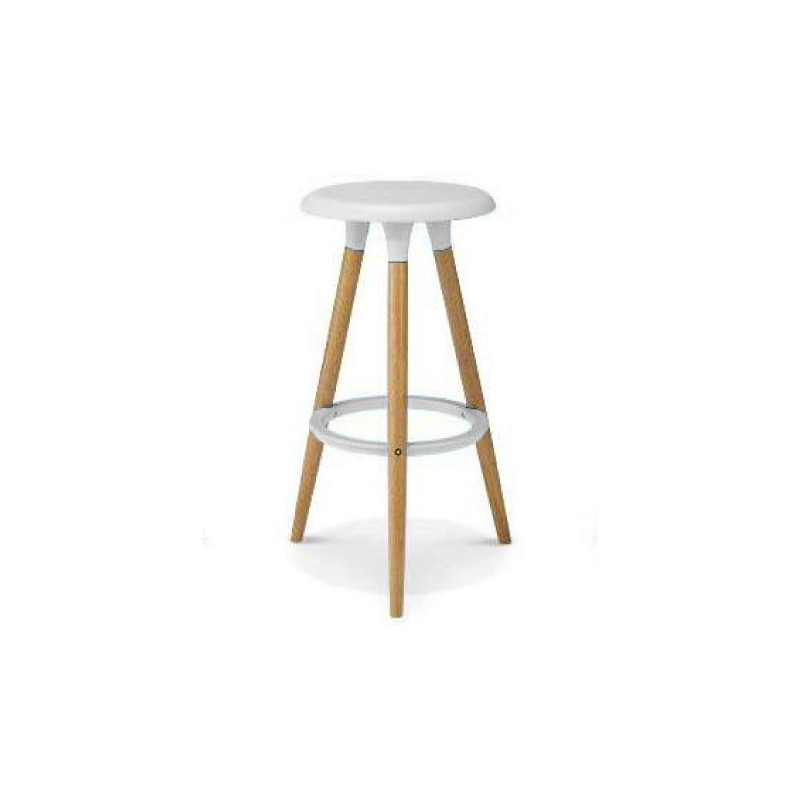 Lot de 2 Tabourets Blancs Style scandinave Oslo avec Coque en résine Blanche et Pieds en Bois Naturel