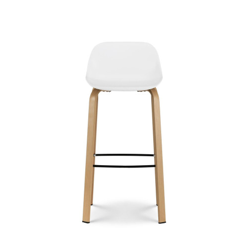 Lot de 2 tabourets de bar blancs style scandinave avec pieds effet bois en métal - Hauteur 66cm